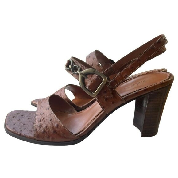 Anne Klein Aleens Brown Tobacco Leather Heels Slingback Buckle Open Toe Size 9 - Picture 3 of 14